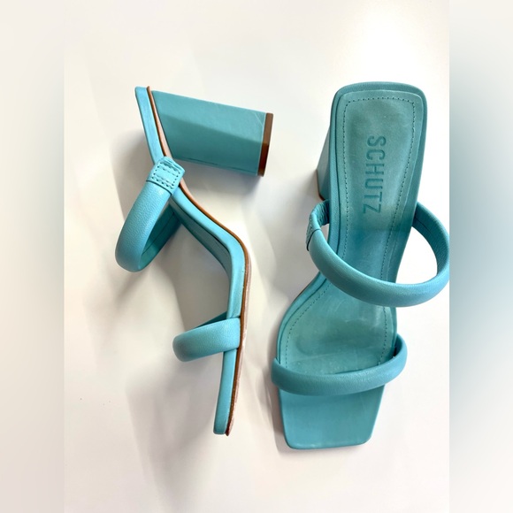 Schutz Ully Leather Block Heel Sandals sz 6.5 - Picture 6 of 12